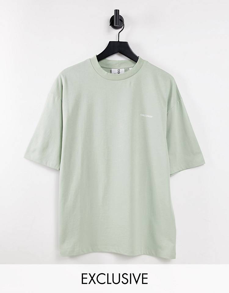 COLLUSION Unisex oversized cotton logo t-shirt in green - MGREEN